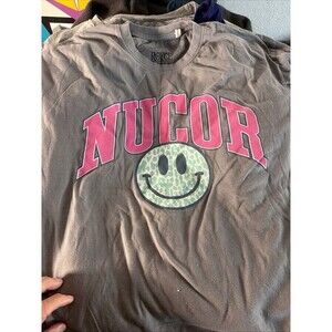 Royce Brand Gray Cotton Blend Smiley Face Graphic Women L Short Sleeve T-Shirt